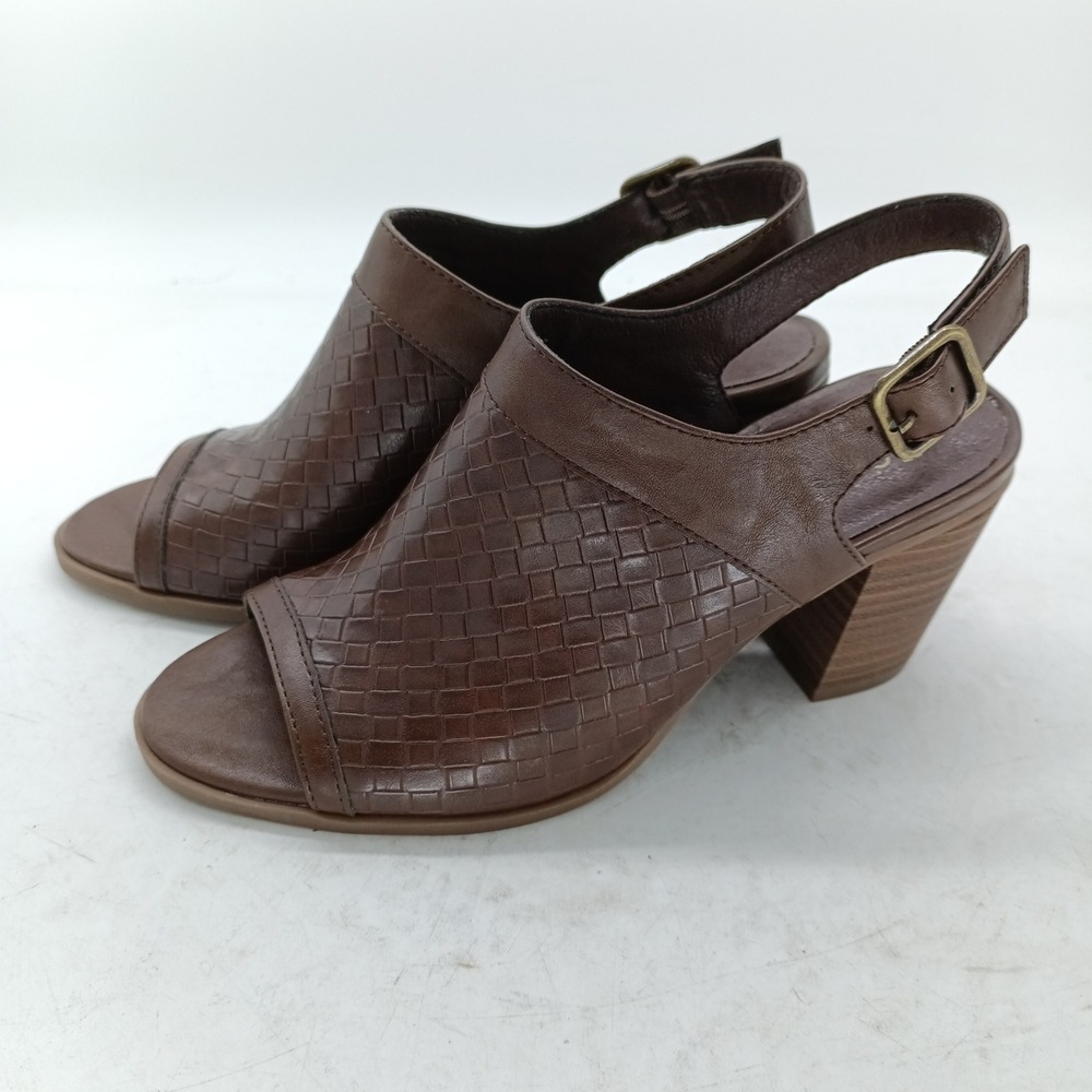 Women's Brown Woven Leather Slingback Sandals